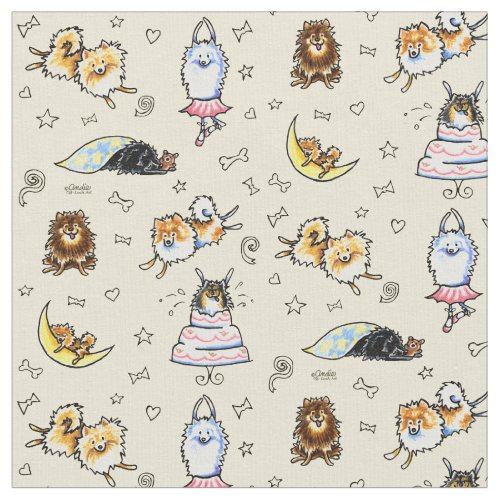 Playful Pomeranians Sand Fabric
