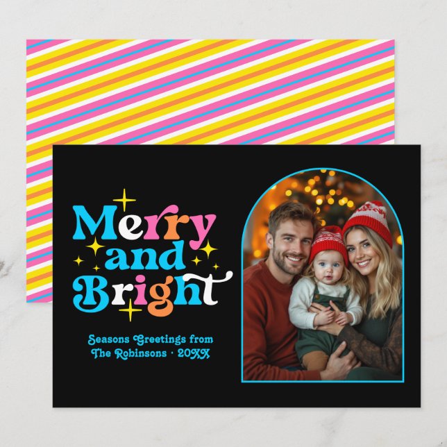Playful Pop Art Modern Christmas Family Photo Holiday Card (Front/Back)