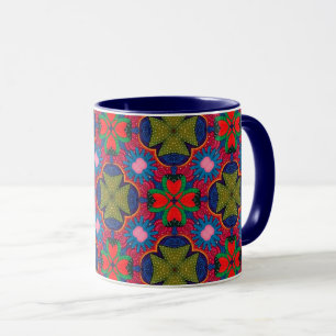 Playful Pop Folk Mug with Deep Blue Interior