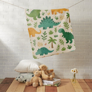 Playful Prehistoric Dinosaur Pattern Cheerful Leaf Baby Blanket
