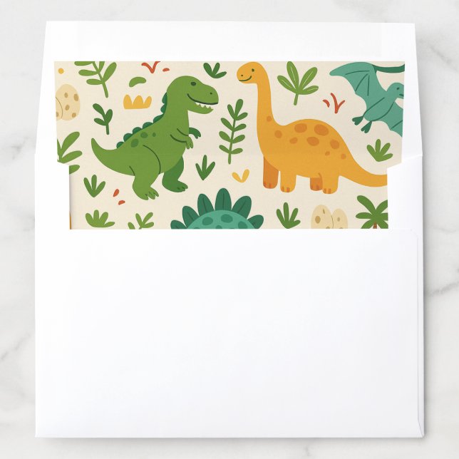 Playful Prehistoric Dinosaur Pattern Kids Birthday Envelope Liner (In Envelope)