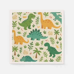 Playful Prehistoric Dinosaur Pattern Kids Birthday Napkins