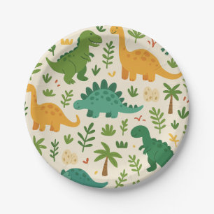 Playful Prehistoric Dinosaur Pattern Kids Birthday Paper Plates