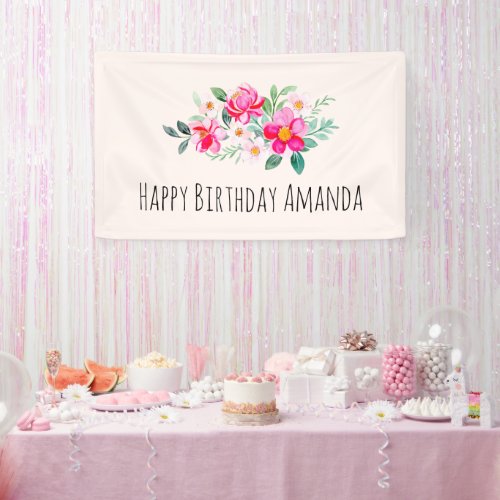 Playful Pretty Pink Flower Bouquet Birthday Banner