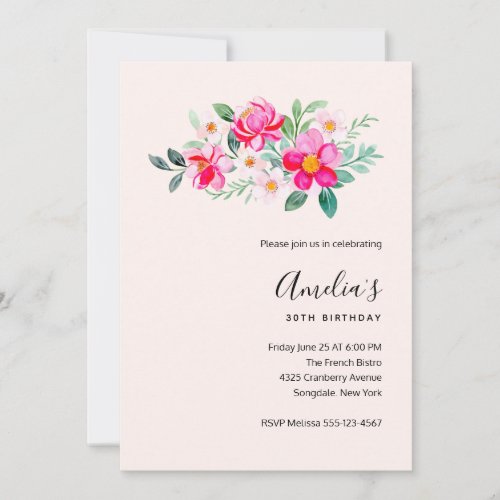  Playful Pretty Pink Flower Bouquet Birthday Invitation