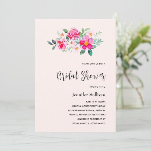 Playful Pretty Pink Flower Bouquet Bridal Shower Invitation