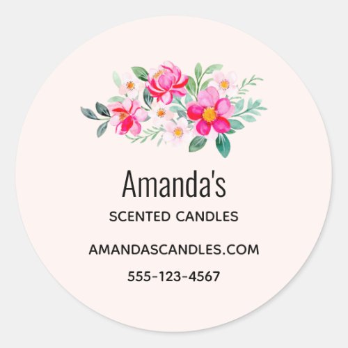 Playful Pretty Pink Flower Bouquet Business Classic Round Sticker