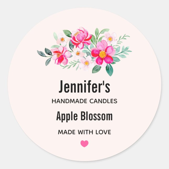 Playful Pretty Pink Flower Bouquet Candle Biz Classic Round Sticker (Front)