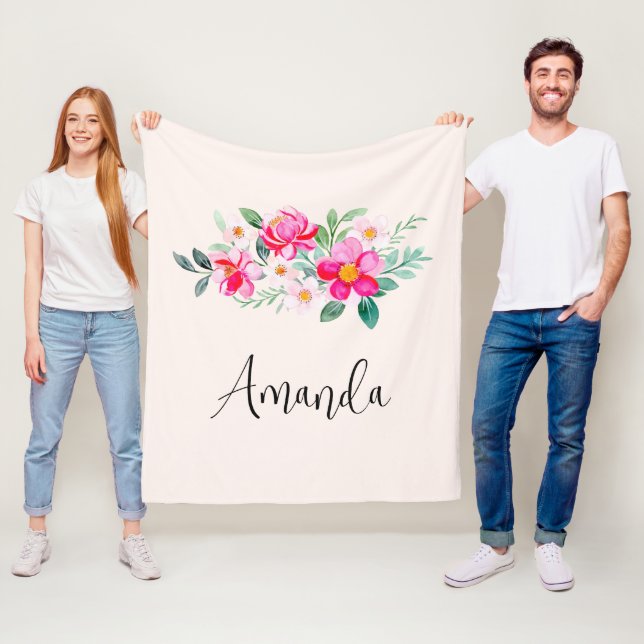 Playful Pretty Pink Flower Bouquet Fleece Blanket (In Situ)