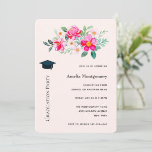 Playful Pretty Pink Flower Bouquet Graduation Invitation
