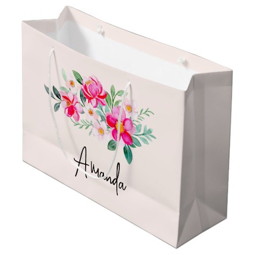 Playful Pretty Pink Flower Bouquet Large Gift Bag