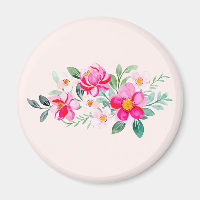 Playful Pretty Pink Flower Bouquet Magnet (Front)
