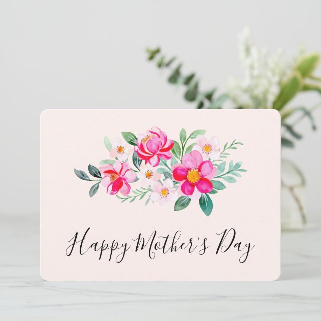 Playful Pretty Pink Flower Bouquet Mother's Day Holiday Card (Standing Front)