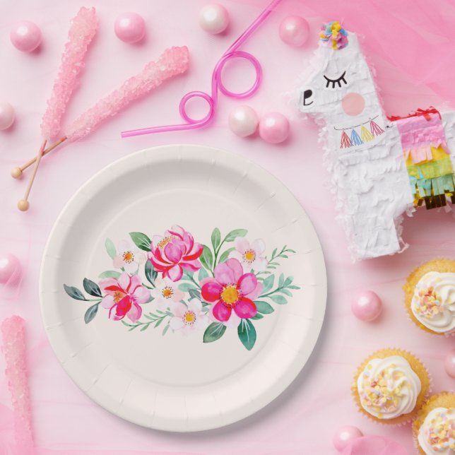 Playful Pretty Pink Flower Bouquet Paper Plates (Party)