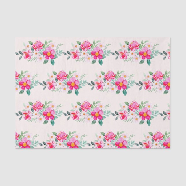 Playful Pretty Pink Flower Bouquet Pattern Tissue Paper (Front)