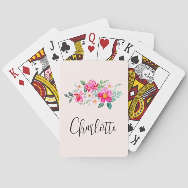 Playful Pretty Pink Flower Bouquet Poker Cards (Back)
