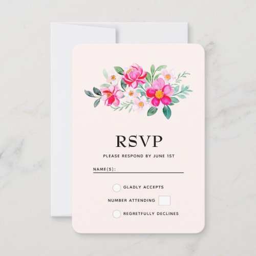 Playful Pretty Pink Flower Bouquet RSVP Card