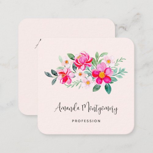 Playful Pretty Pink Flower Bouquet Square Business Card