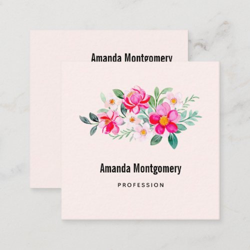 Playful Pretty Pink Flower Bouquet Square Business Card