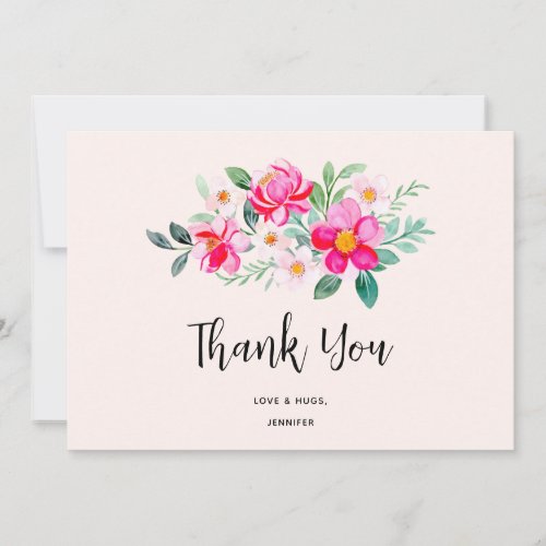 Playful Pretty Pink Flower Bouquet Thank You Card