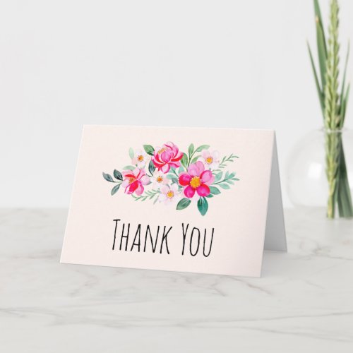 Playful Pretty Pink Flower Bouquet Thank You Card