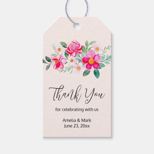 Playful Pretty Pink Flower Bouquet Thank You Gift Tags