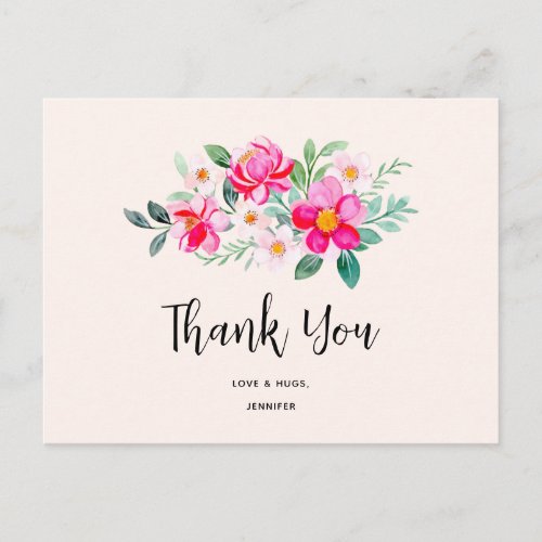 Playful Pretty Pink Flower Bouquet Thank You Postcard