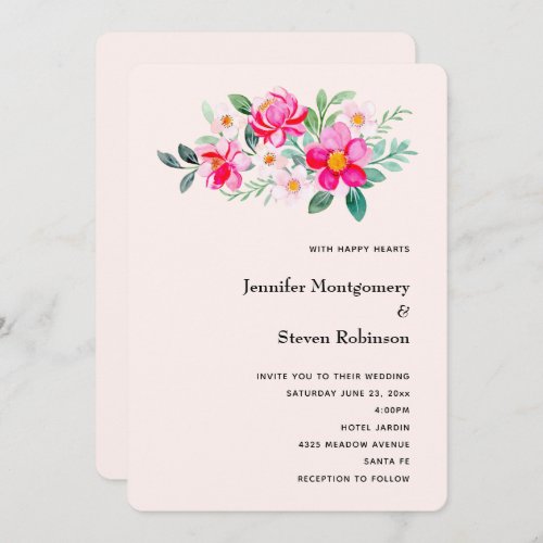 Playful Pretty Pink Flower Bouquet Wedding Invitation