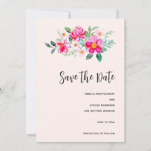 Playful Pretty Pink Flower Bouquet Wedding Save The Date