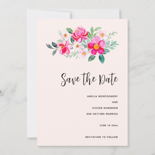 Playful Pretty Pink Flower Bouquet Wedding Save The Date