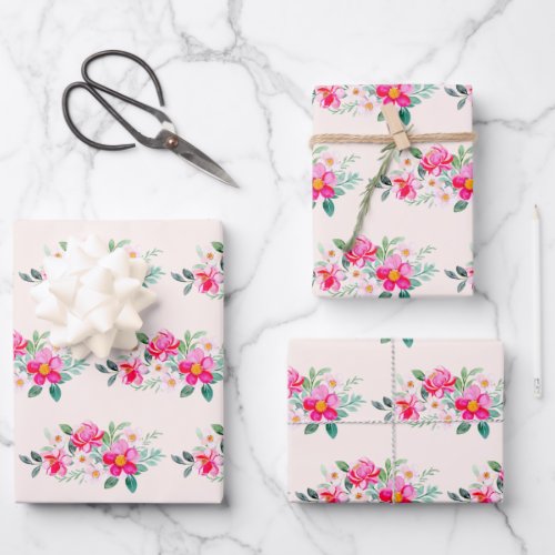 Playful Pretty Pink Flower Bouquet Wrapping Paper Sheets