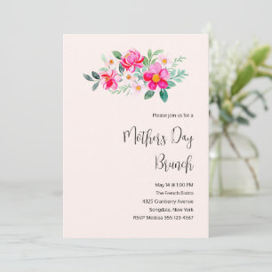 Playful Pretty Pink Flowers Mother's Day Brunch Invitation