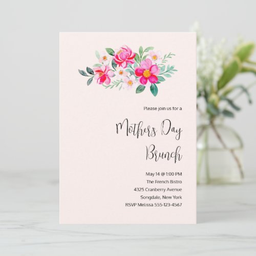 Playful Pretty Pink Flowers Mothers Day Brunch Invitation