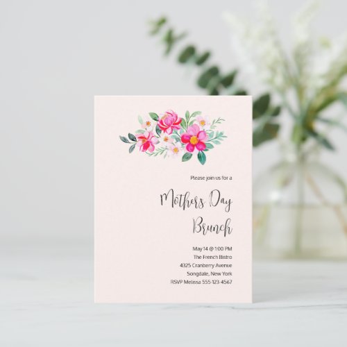  Playful Pretty Pink Flowers Mothers Day Brunch Invitation Postcard