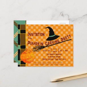 Playful Pumpkin Orange Retro Jack-o'-Lantern Kids’ Postcard