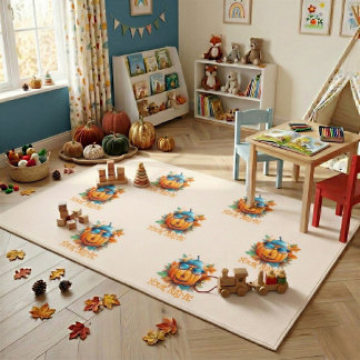 Playful Pumpkin Personalized Autumn Kids Area Rug