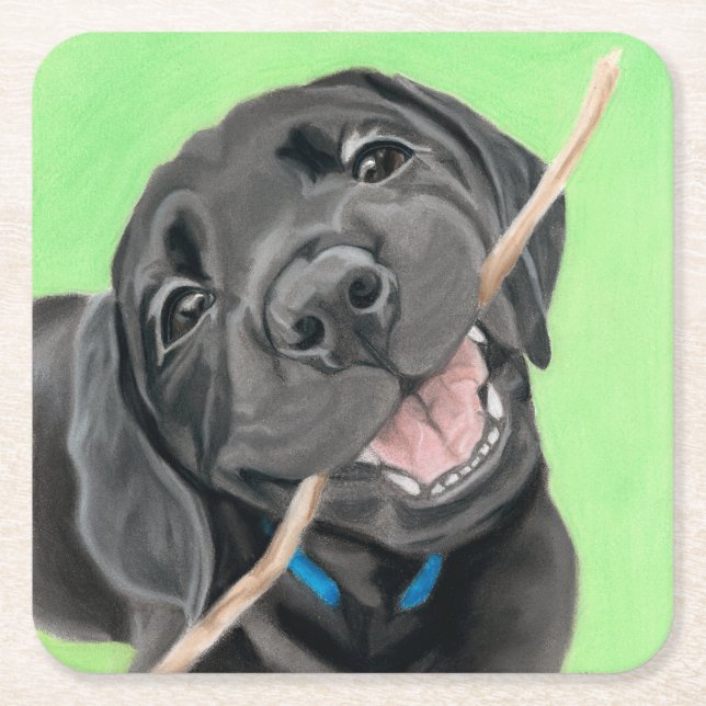 Playful Pup Black Lab Coaster (Front)