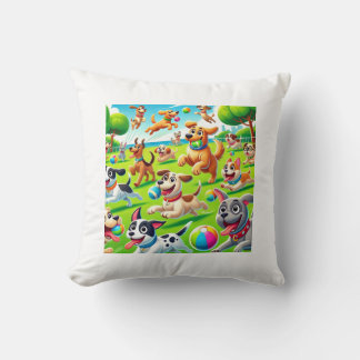 Playful Pup Paradise Throw Pillow