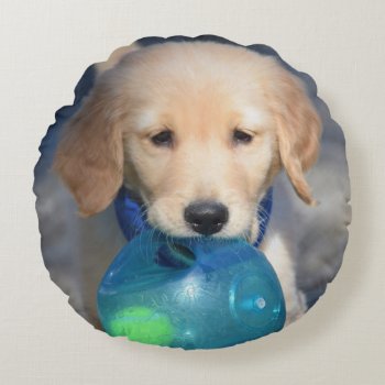 Playful Puppies Custom Round Throw Pillow by dbrown0310 at Zazzle
