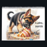 Playful Puppies Twelve Month Calendar<br><div class="desc">This sweet adorable watercolor illustration style calendar is filled with all sorts of mischievous puppy shenanigans! This fun design will make a perfect birthday or christmas gift for kids and adults who love dogs and puppies.</div>