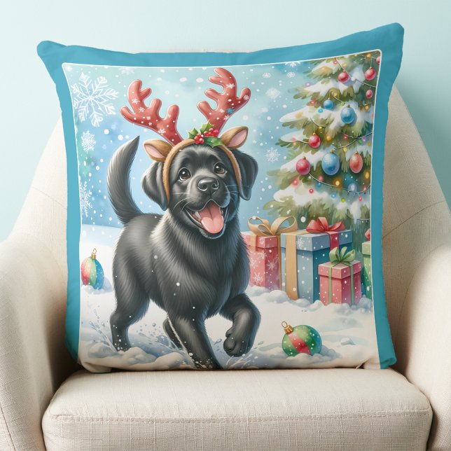 Playful Puppy Dog Labrador Retriever Christmas Throw Pillow (Creator Uploaded)