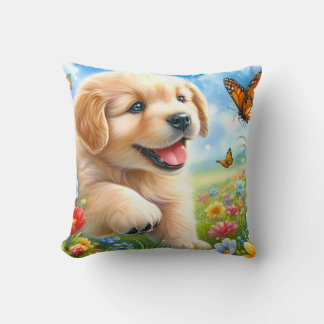 Playful puppy dog throw pillow