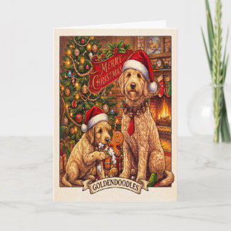Playful Puppy Goldendoodles Merry Christmas Cozy Holiday Card