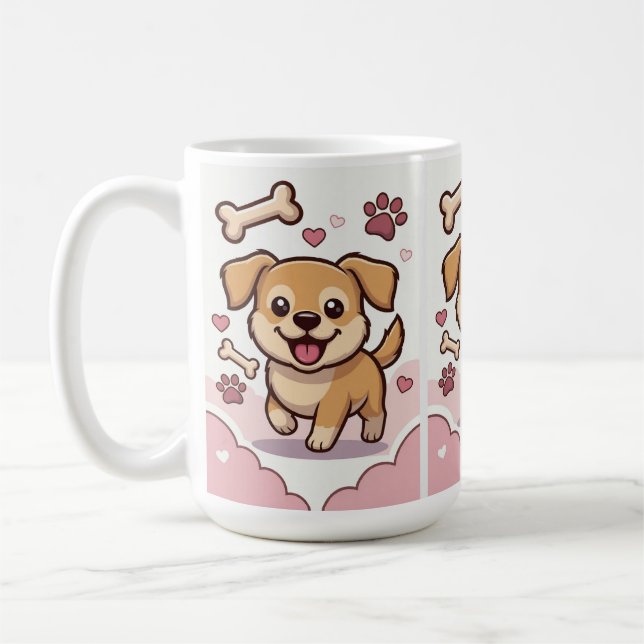 Playful Puppy Joy – Cute Cartoon Dog in Pastel  Coffee Mug (Left)