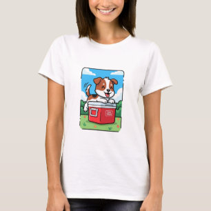 Playful Puppy on Red Cooler T-Shirt