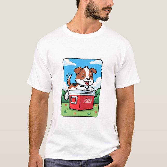 Playful Puppy on Red Cooler T-Shirt (Front)