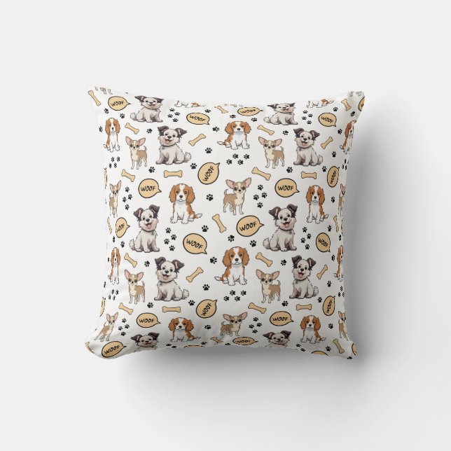 Playful Puppy Parade Throw Pillow (Front)