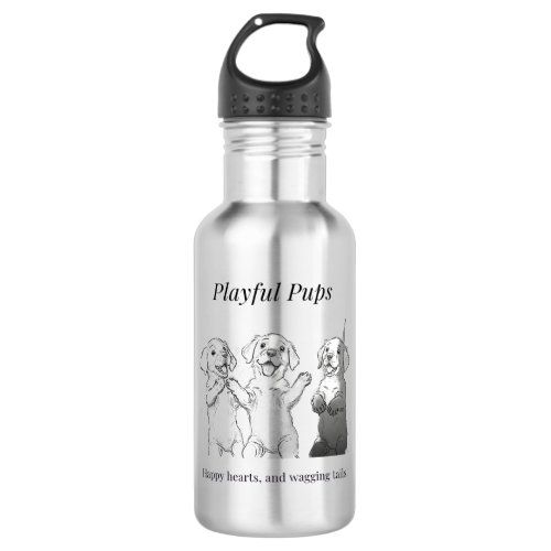 Playful pups happy hearts and wagging tails stainless steel water bottle