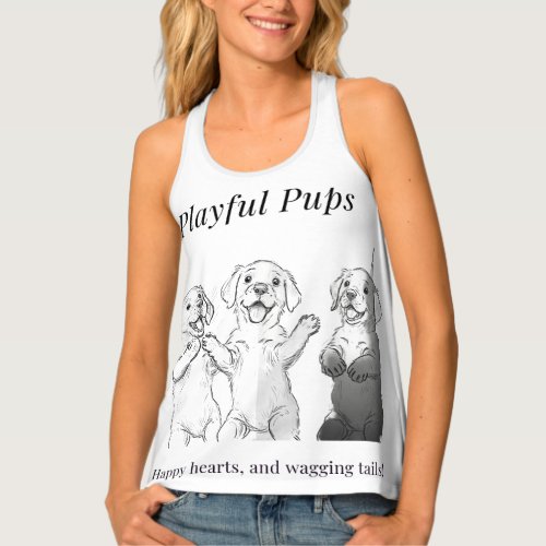 Playful pups happy hearts and wagging tails tank top