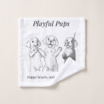 Playful pups, happy hearts, and wagging tails wash cloth